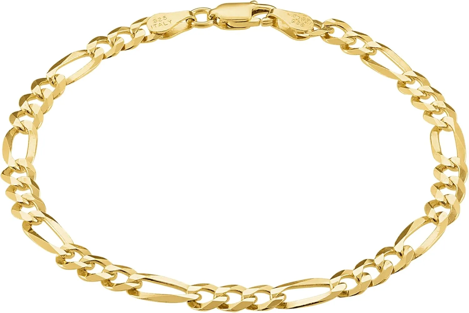 KISPER Mens Gold Bracelet 18K Gold Plated 925 Sterling Silver - 5mm Cuban Link Curb Chain & Figaro Link Bracelets for Men - Sizes 6.5,7,8,9 Inch
