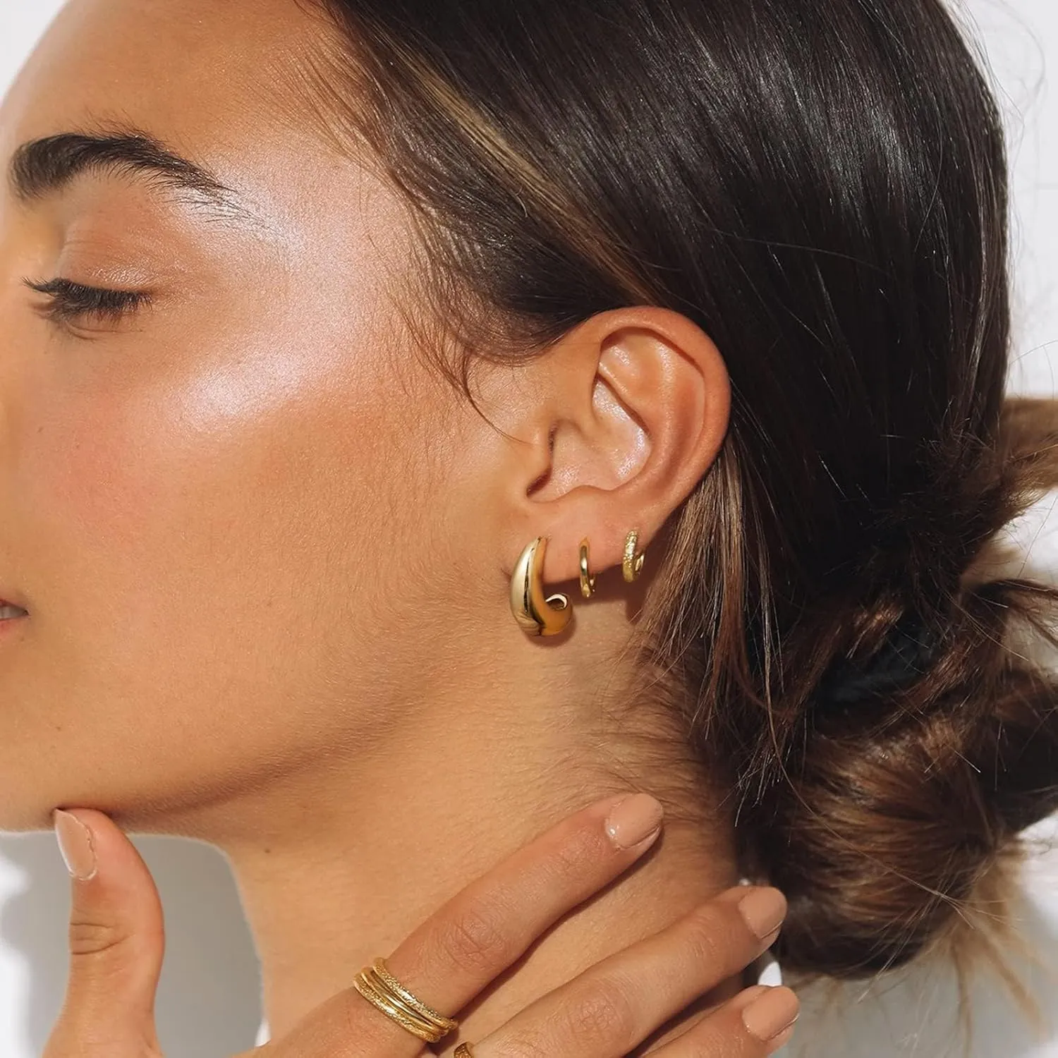 KissYan Chunky Gold Hoop Earrings for Women, 14K Gold Plated Lightweight Hollow Open Hoops Thick Teardrop Earrings Sterling Silver Post Fashion Jewelry Gifts