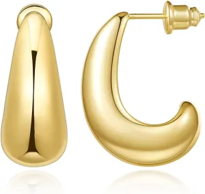 KissYan Chunky Gold Hoop Earrings for Women, 14K Gold Plated Lightweight Hollow Open Hoops Thick Teardrop Earrings Sterling Silver Post Fashion Jewelry Gifts