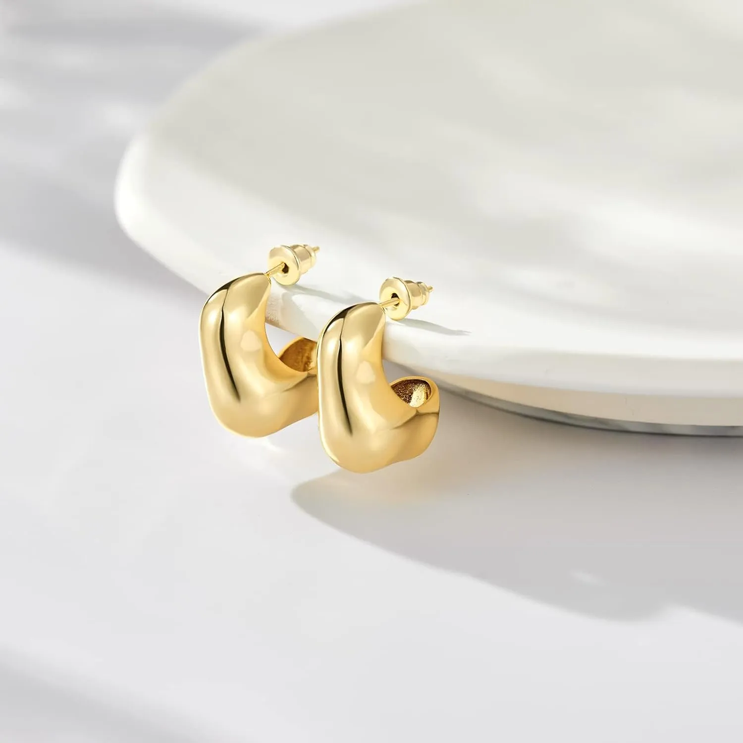 KissYan Chunky Gold Hoop Earrings for Women, 14K Gold Plated Lightweight Hollow Open Hoops Thick Teardrop Earrings Sterling Silver Post Fashion Jewelry Gifts