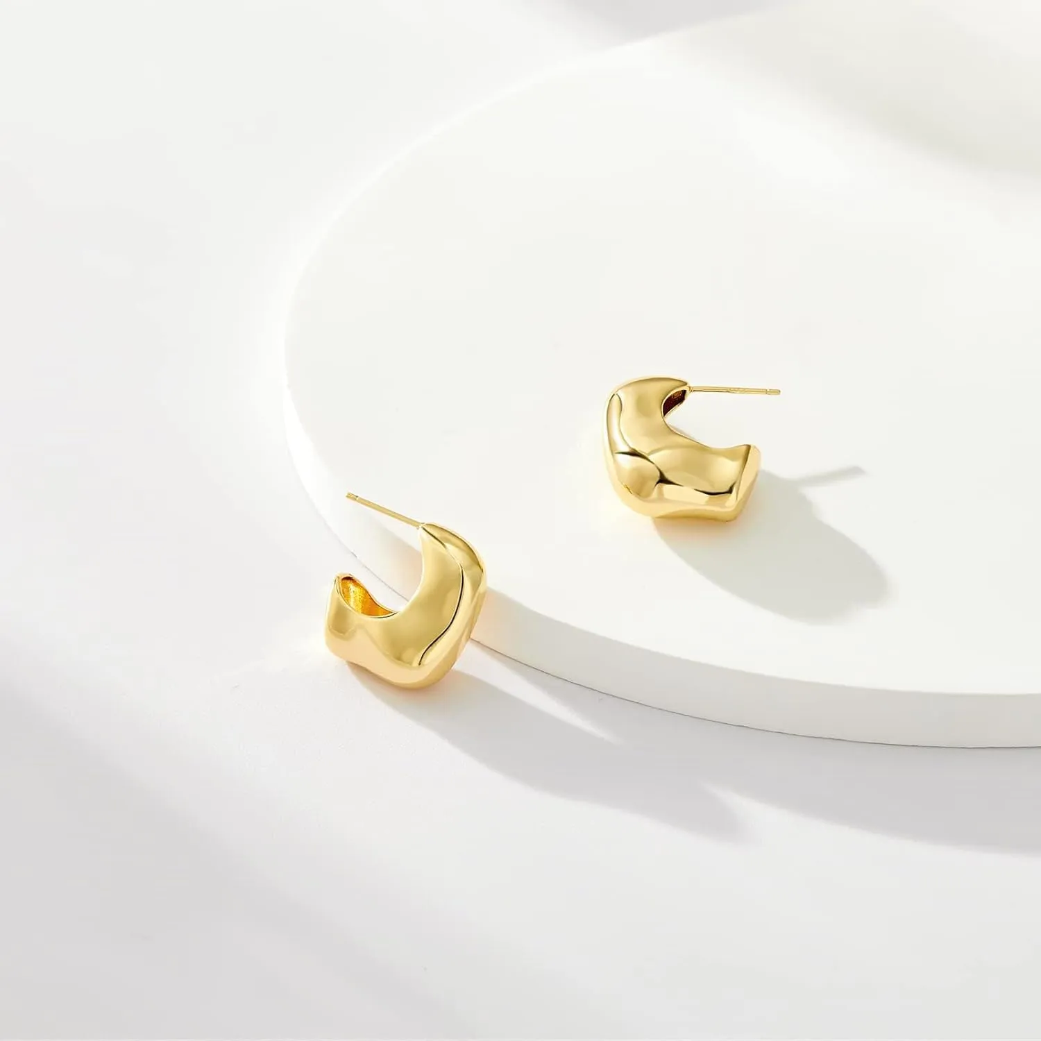 KissYan Chunky Gold Hoop Earrings for Women, 14K Gold Plated Lightweight Hollow Open Hoops Thick Teardrop Earrings Sterling Silver Post Fashion Jewelry Gifts
