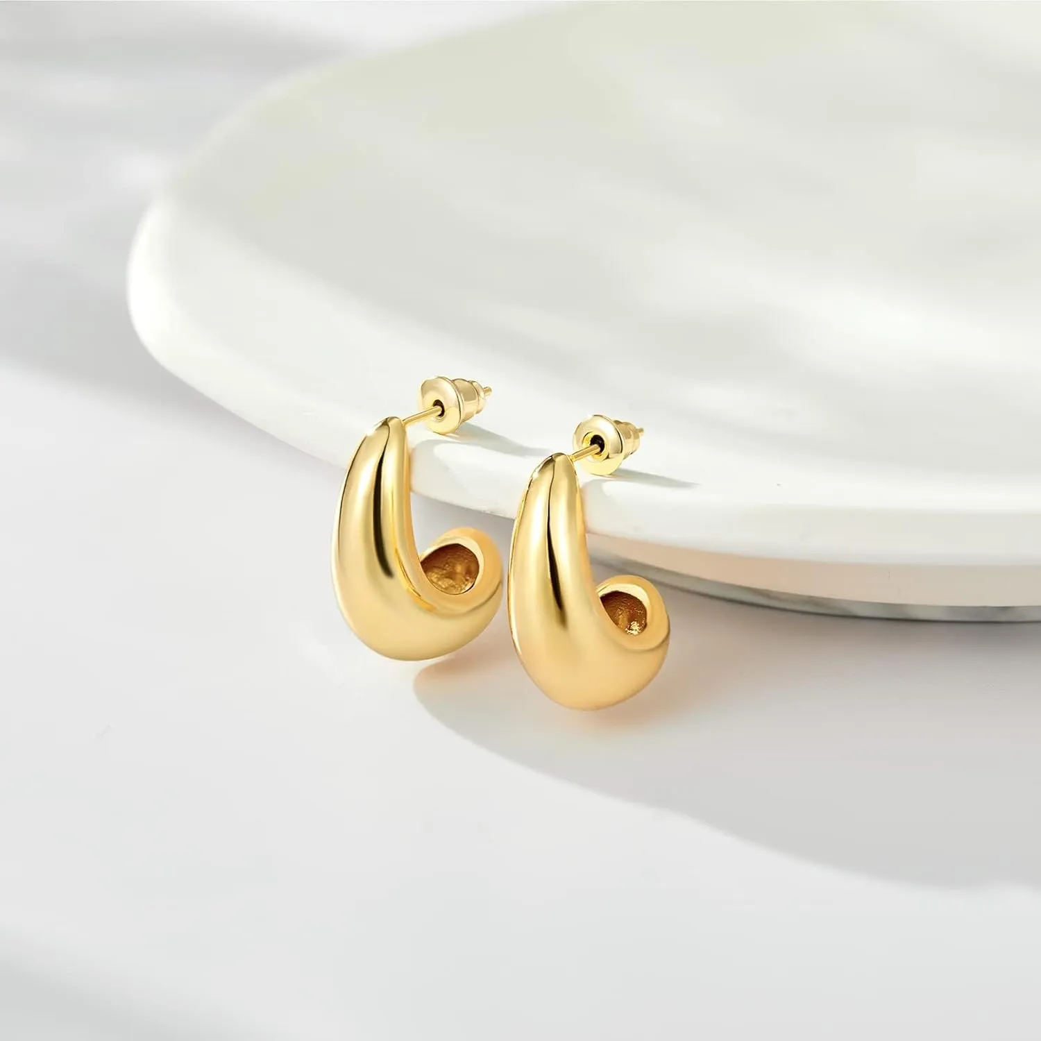 KissYan Chunky Gold Hoop Earrings for Women, 14K Gold Plated Lightweight Hollow Open Hoops Thick Teardrop Earrings Sterling Silver Post Fashion Jewelry Gifts