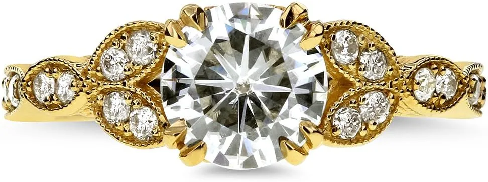 Kobelli Antique Style Round-cut Moissanite Engagement Ring 1 1/5 CTW 14k Yellow Gold