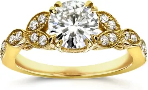 Kobelli Antique Style Round-cut Moissanite Engagement Ring 1 1/5 CTW 14k Yellow Gold