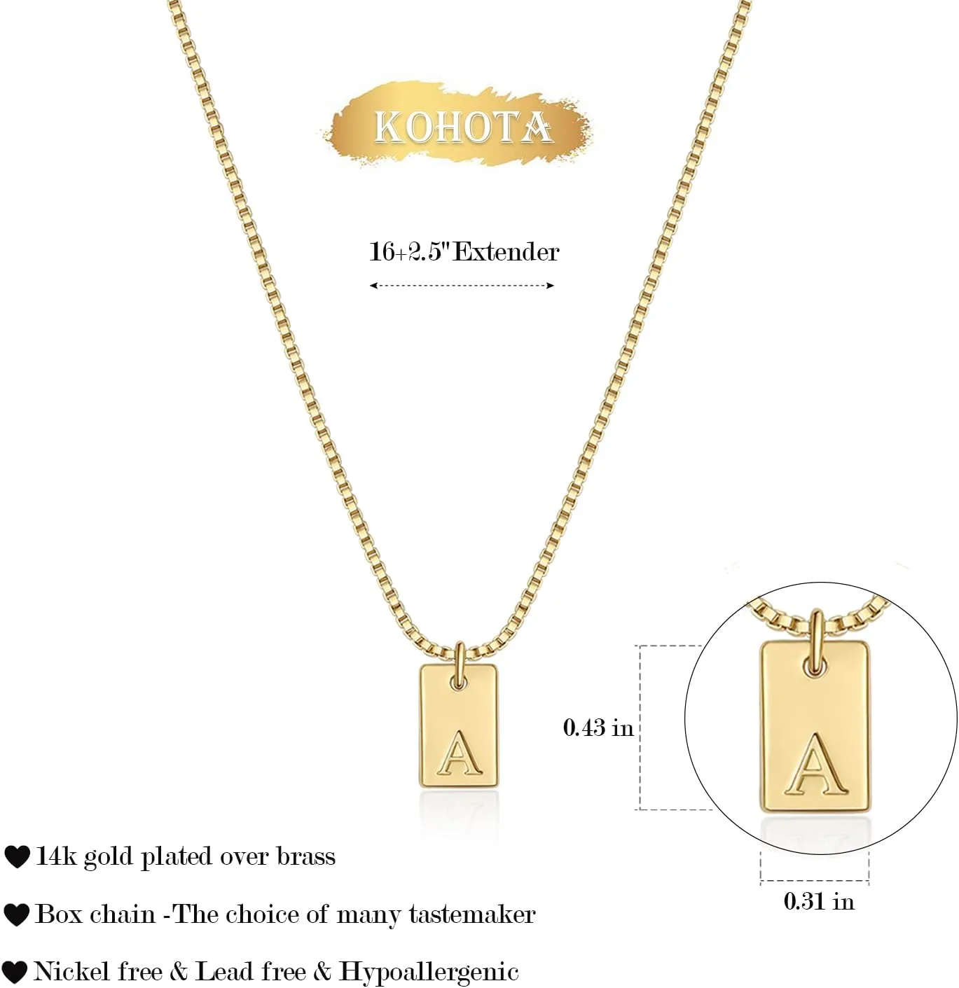KOHOTA Initial Necklaces for Women Personalized 14K Gold Plated Name Letter Necklace Dainty Gold Initial Tag Pendant Necklace Trendy Jewelry Gifts for Women