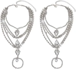Kokoma Crystal Layered Foot Chain Anklet Barefoot Sandals for Women Cubic Zirconia Bohemian Anklet with Toe Ring Beach Wedding Foot Jewelry