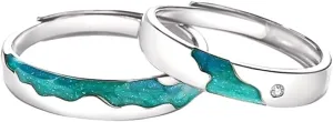 Kokoma CZ Polar Lights Matching Couple Rings for Him and Her 925 Sterling Silver Crystal Aurora Polaris Promise Eternity Rings Open Statement Rings Engagement Band Adjustable Dainty Jewelry Gifts