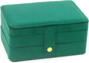 KOOAAICCHI Small Jewelry Box, Travel Jewelry Organizer, Portable Jewelry boxes for Women Girls Gift, Double Layers PU Leather Jewelry Holder for Rings, Earrings, Necklaces- Velvet Green