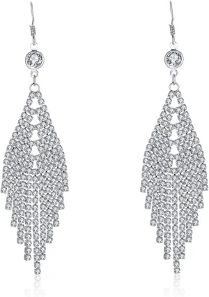 Kruckel Chandelier Long Dangling Earrings - Transparent Sparkling Crystal Tassel Drops Sterling Silver, Jewelry for Women Lightweight Easy - Wear Fashion Minimalist Design Accesory
