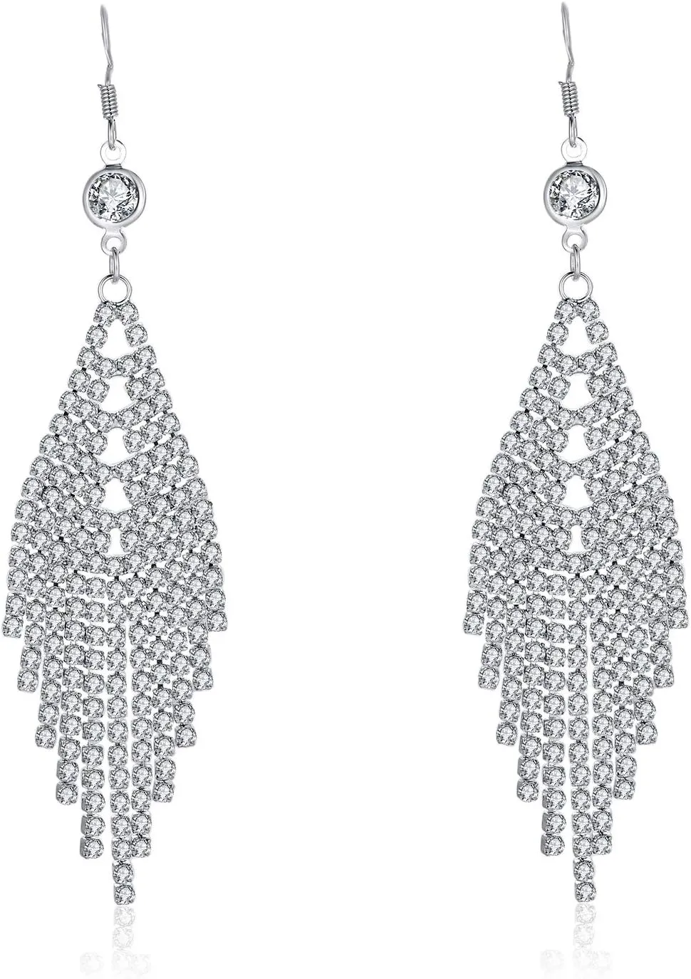 Kruckel Chandelier Long Dangling Earrings - Transparent Sparkling Crystal Tassel Drops Sterling Silver, Jewelry for Women Lightweight Easy - Wear Fashion Minimalist Design Accesory