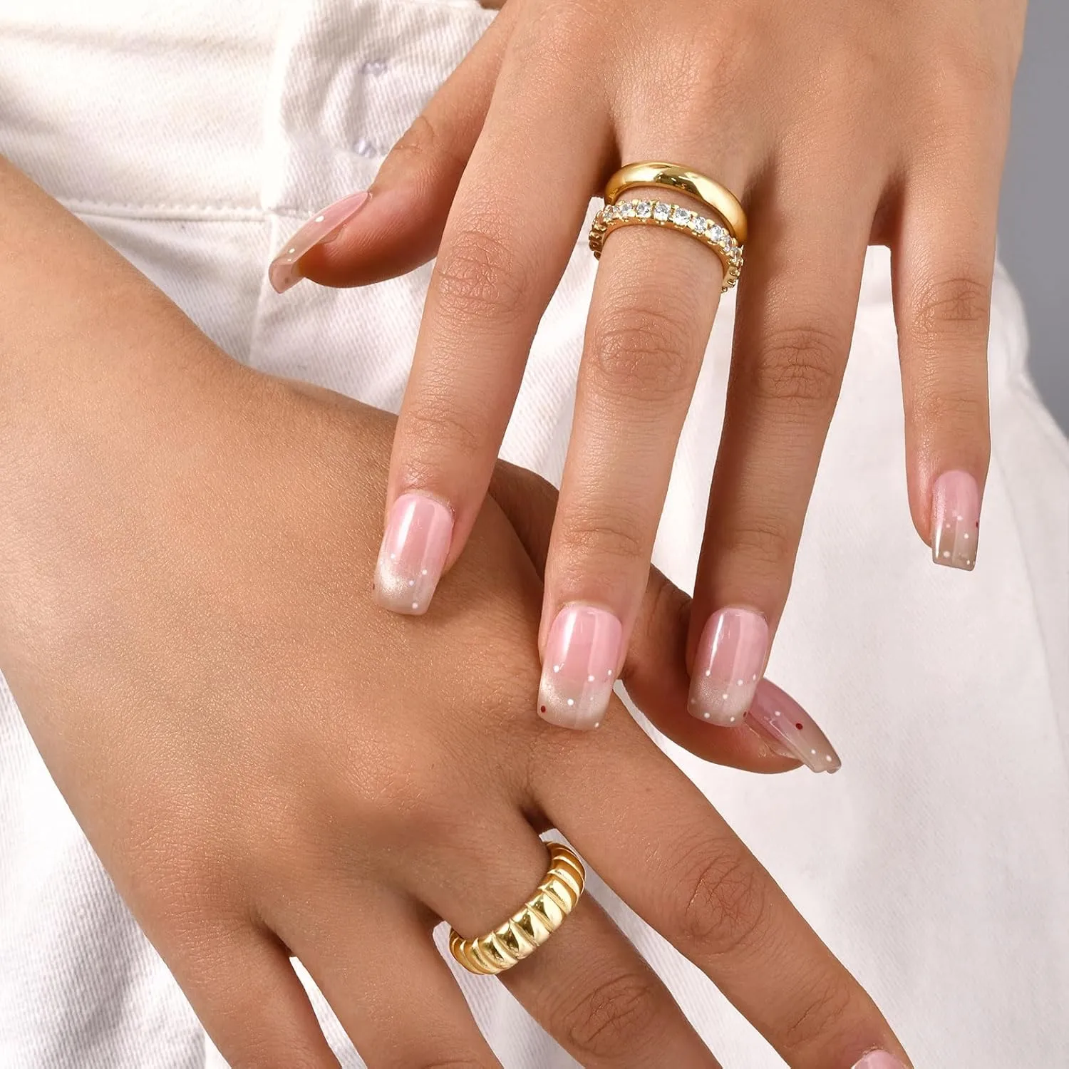 KSF Gold Rings for Women Non Tarnish - 14K Gold Plated Stackable Cubic Zirconia Rings Set for Women Trendy Statement Band Promise Engagement Stack Rings Size 6 7 8 9