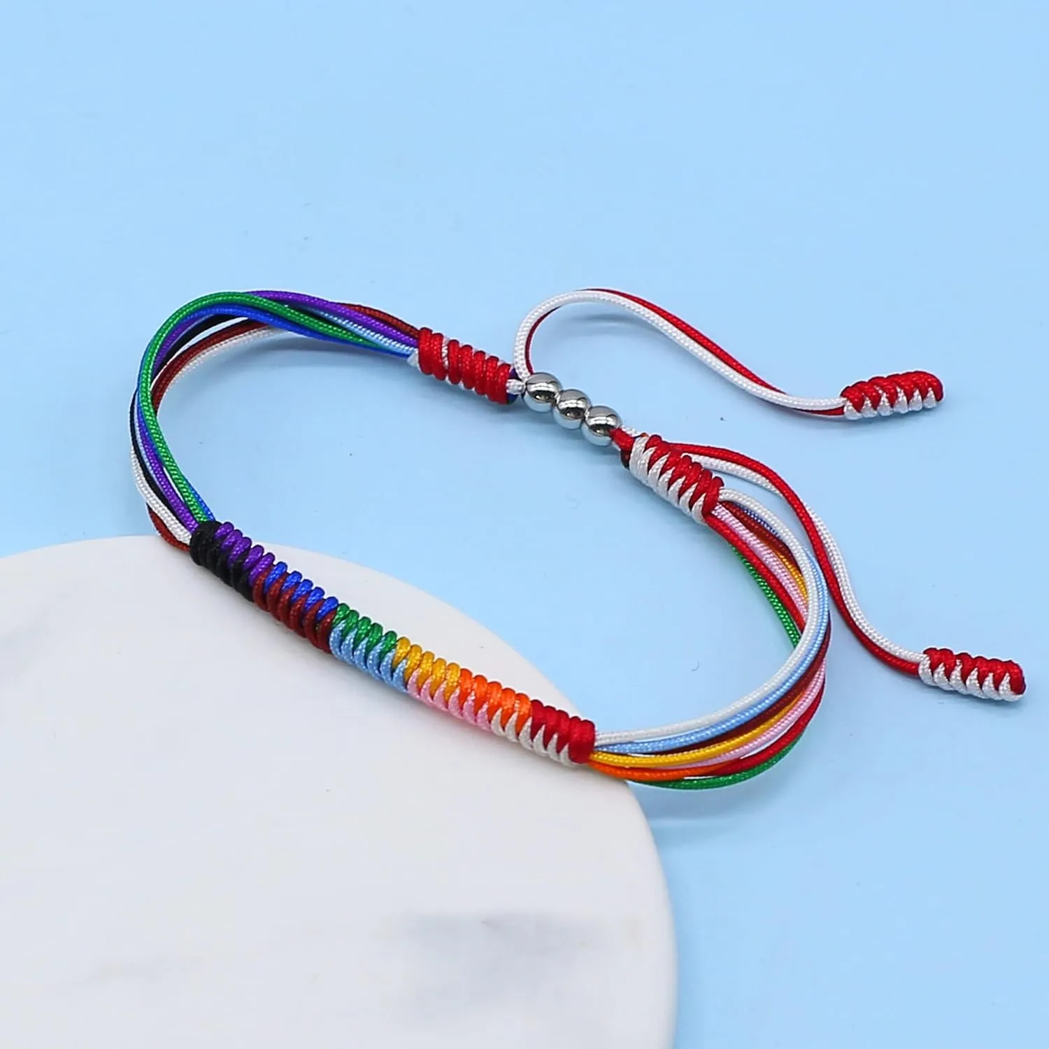 LAMIBEE Progress String Bracelet, Progress Pride Things Stuff Gifts, LGBTQ  Surfer Style Wrist Wrap Bracelet, Amulet and Boho Rope Bracelet Bangles for Women Men (Progress Pride)