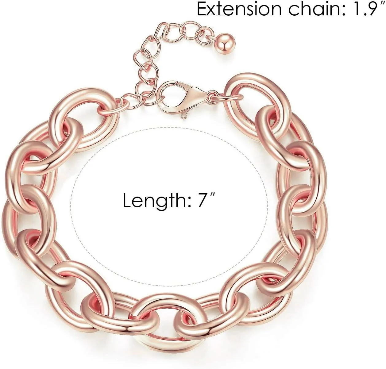 LANE WOODS Gold Bracelets for Women 14k Gold Plated Chunky Thick Large Link Chain Bracelet