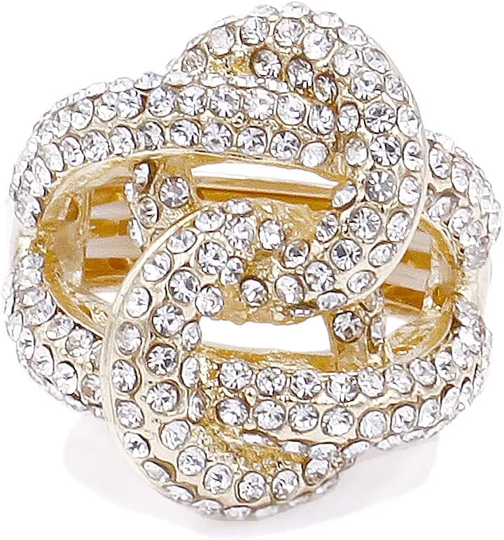 Lavencious 2 Circles Linked Design with Crystals Stretch Rings Statement Rings Free Size for Women
