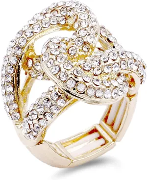 Lavencious 2 Circles Linked Design with Crystals Stretch Rings Statement Rings Free Size for Women