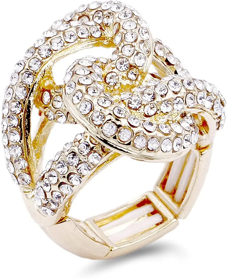 Lavencious 2 Circles Linked Design with Crystals Stretch Rings Statement Rings Free Size for Women