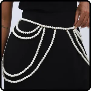 Layered Pearl Waist Chain White Body Chain Dress Belly Jewelry Accessories for Wome