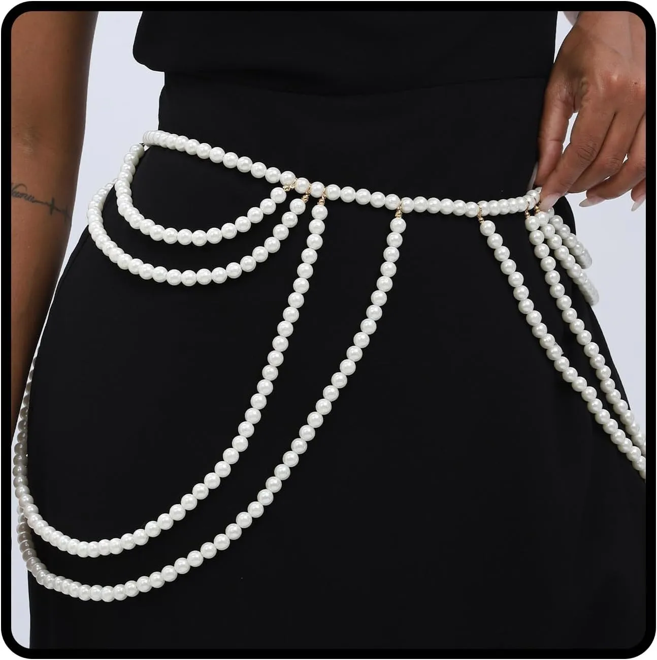 Layered Pearl Waist Chain White Body Chain Dress Belly Jewelry Accessories for Wome