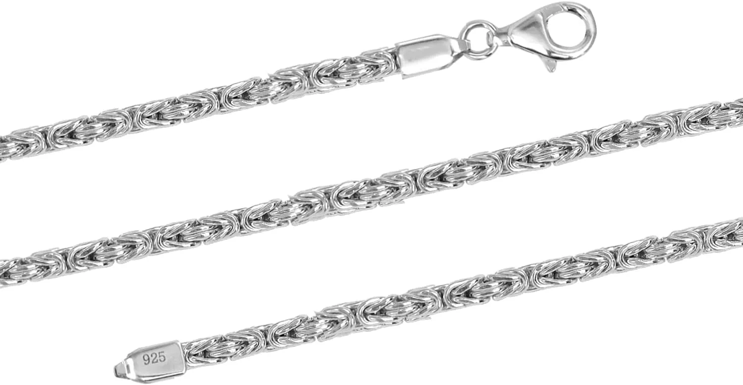 LeCalla 925 Sterling Silver Classic Byzantine Necklace for Men Women | Handmade Italian 4MM Byzantine Link Chain Necklace (18, 20, 22, 24 Inches)