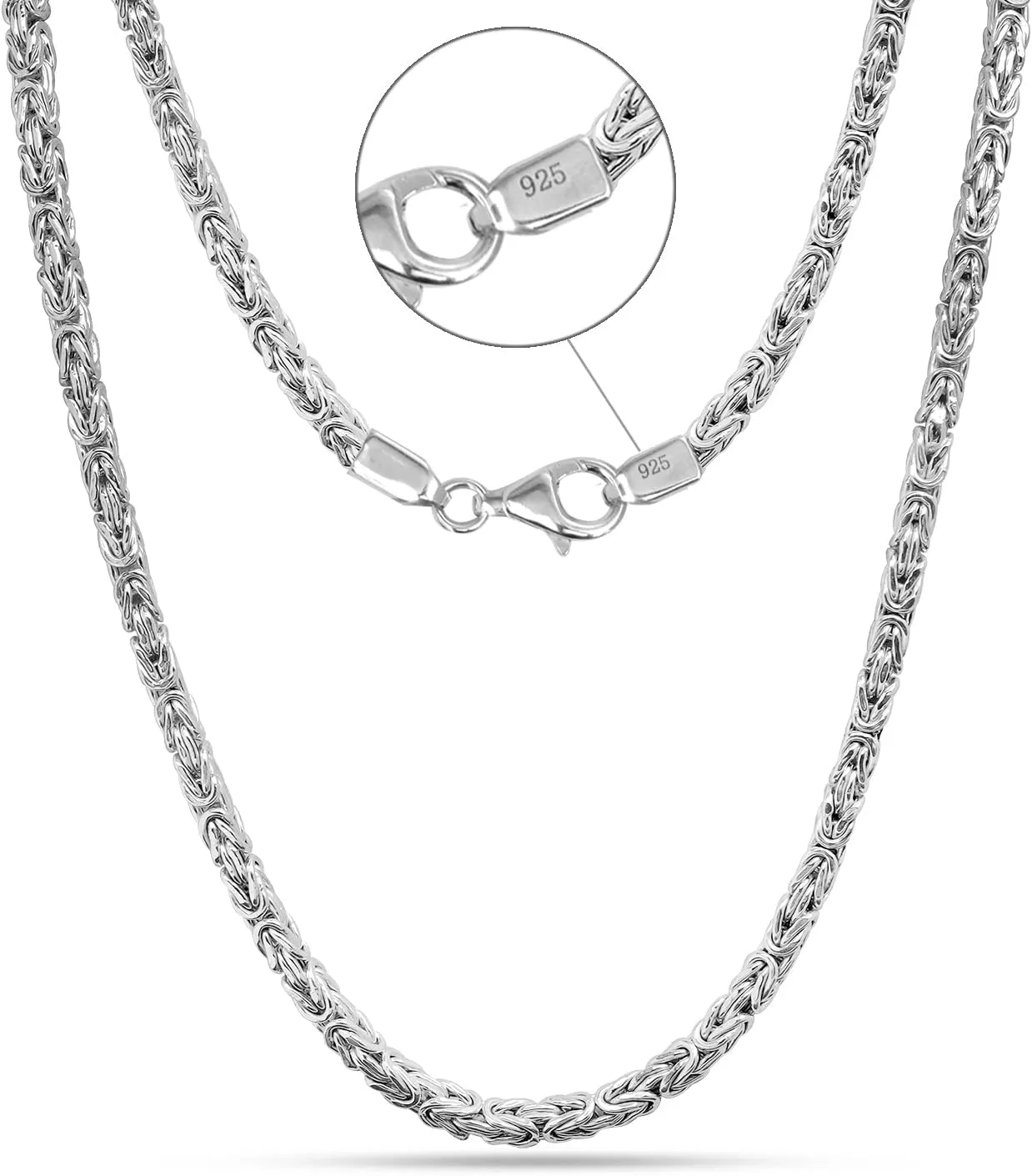 LeCalla 925 Sterling Silver Classic Byzantine Necklace for Men Women | Handmade Italian 4MM Byzantine Link Chain Necklace (18, 20, 22, 24 Inches)