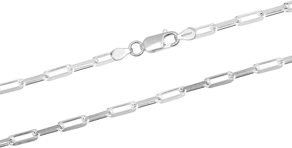 LeCalla 925 Sterling Silver Italian Jewelry Trendy Gift 3 MM, 3.5 MM, 4.5 MM Diamond-Cut PaperClip Link Chain Necklace for Women with Lobster Clasp (16, 18, 20, 24 Inches)