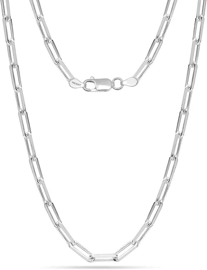 LeCalla 925 Sterling Silver Italian Jewelry Trendy Gift 3 MM, 3.5 MM, 4.5 MM Diamond-Cut PaperClip Link Chain Necklace for Women with Lobster Clasp (16, 18, 20, 24 Inches)
