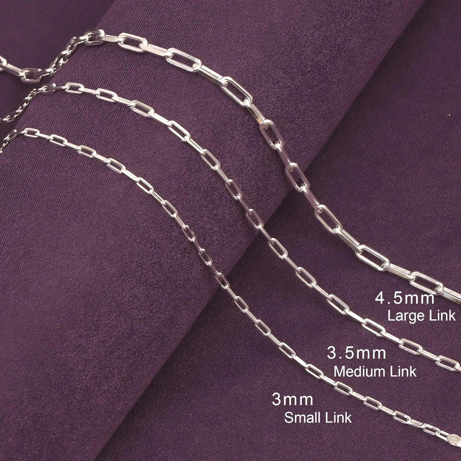 LeCalla 925 Sterling Silver Italian Jewelry Trendy Gift 3 MM, 3.5 MM, 4.5 MM Diamond-Cut PaperClip Link Chain Necklace for Women with Lobster Clasp (16, 18, 20, 24 Inches)