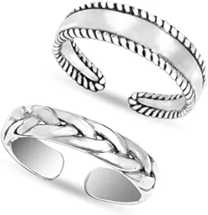 LeCalla 925 Sterling Silver Minimalist Toe Rings Set of Toe Ring Lightweight Antique Adjustable Open Toe Rings Band Ring Summer Beach Foot Jewelry Set for Women
