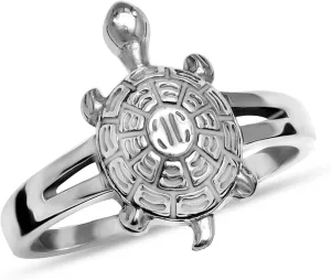 LeCalla 925 Sterling Silver Unisex Tortoise Ring Minimalist Stackable Retro Vintage Cute Solitaire Turtle Style Finger Ring for Men Women