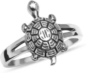 LeCalla 925 Sterling Silver Unisex Tortoise Ring Minimalist Stackable Retro Vintage Cute Solitaire Turtle Style Finger Ring for Men Women