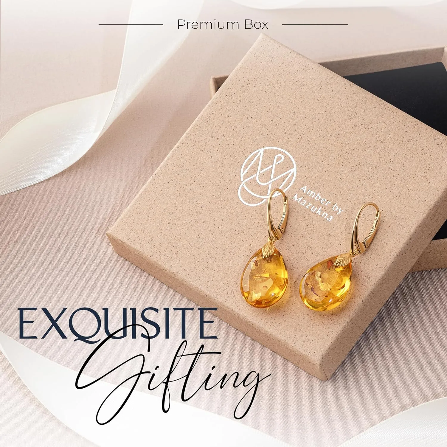 Leverback Amber Earrings for Women - Gold Plated Silver Closure 925, Sparkling Polished Drop Amber, Lightweight Natural Semi Precious Stone, Dainty Jewelry for Ladies