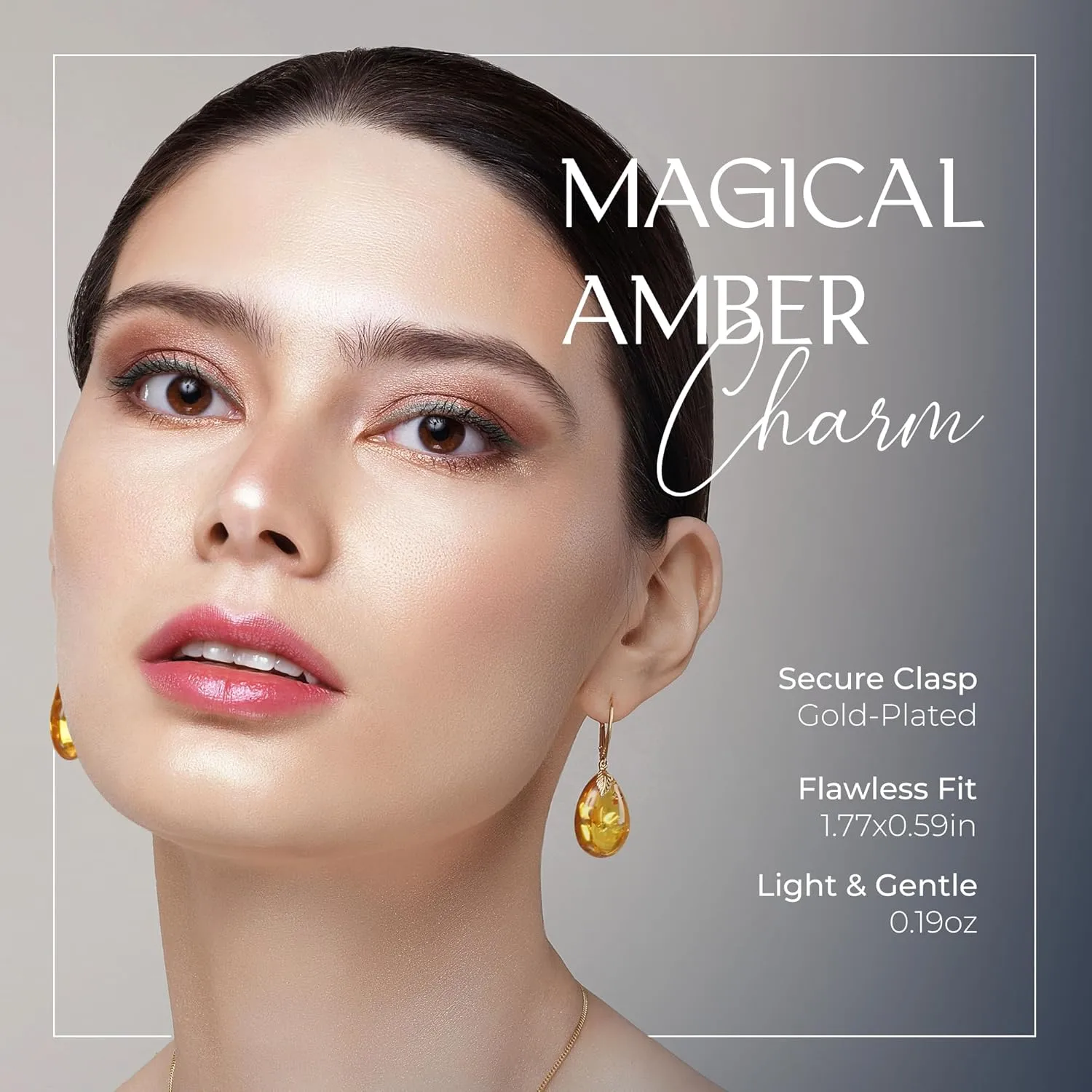 Leverback Amber Earrings for Women - Gold Plated Silver Closure 925, Sparkling Polished Drop Amber, Lightweight Natural Semi Precious Stone, Dainty Jewelry for Ladies