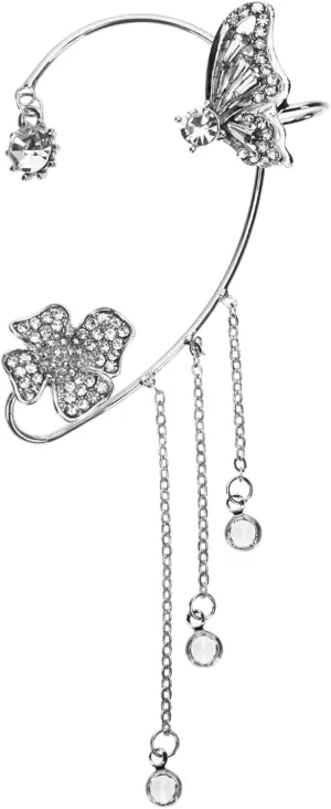 LIFKOME Butterfly Ear Cuff Earrings for Women Sparkling Non Pierced Tassel Design Elegant Jewelry for Weddings and Parties Bachelorette Accessory Left Ear Clip