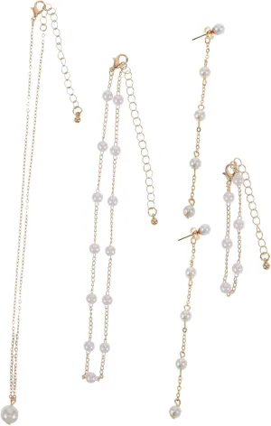 LIFKOME Elegant Imitation Pearl Jewelry Set Pearl Necklace Earrings Bracelet Set Adjustable Fashionable