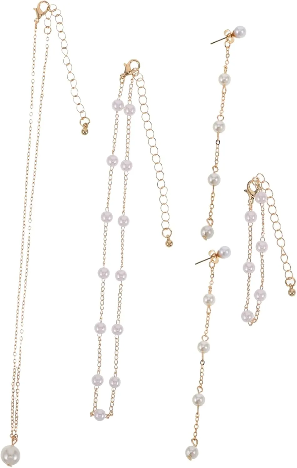 LIFKOME Elegant Imitation Pearl Jewelry Set Pearl Necklace Earrings Bracelet Set Adjustable Fashionable