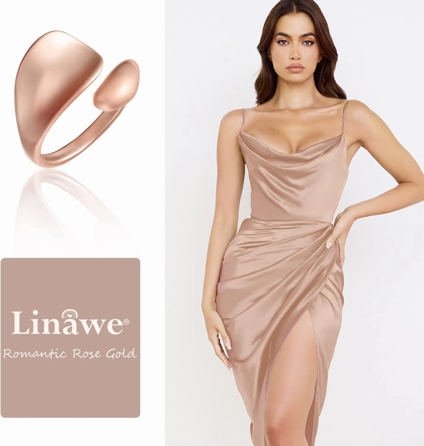 Linawe Adjustable Chunky Rings for Women, 14K Gold/Rose Gold/Silver/Black Hug Ring, Thumb Knuckle Signet Infinity Wave Rings, Stacking Spoon Rings Western Hippie Gothic Jewelry