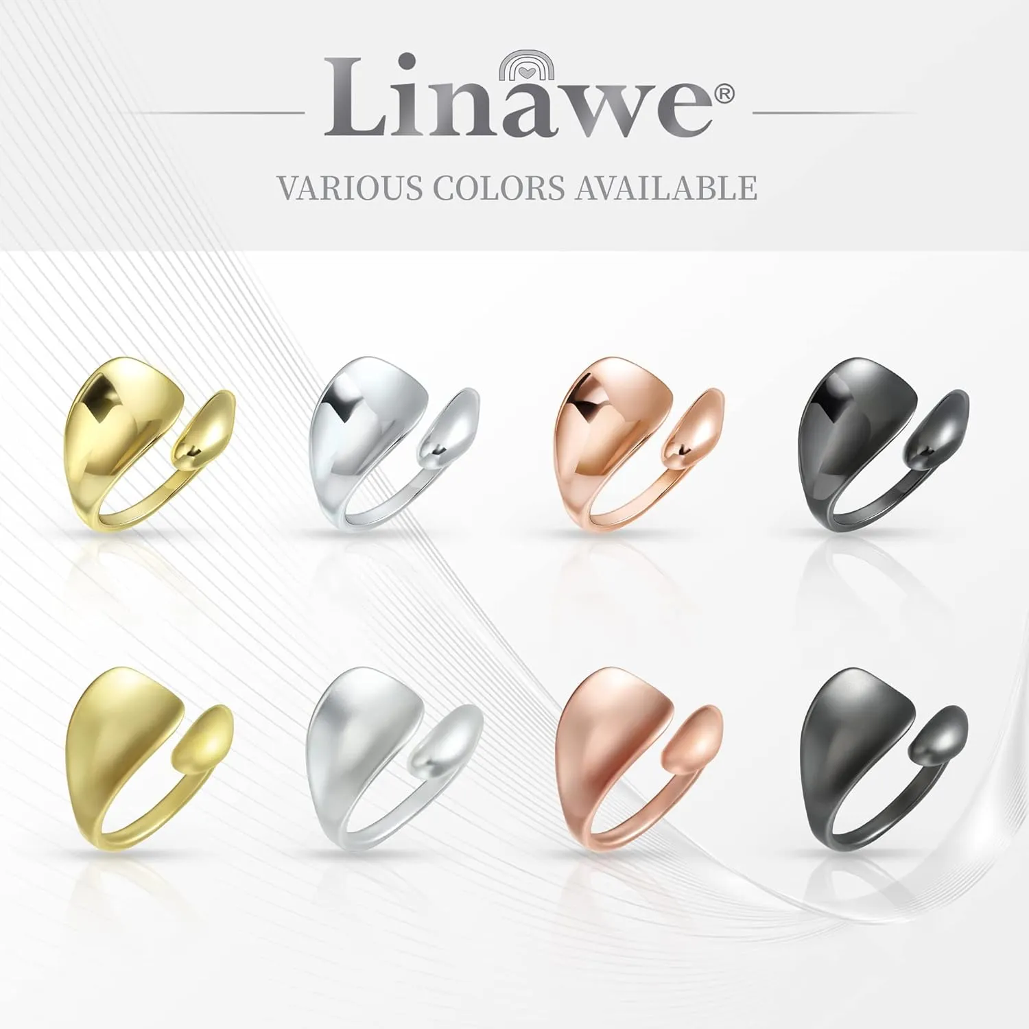 Linawe Adjustable Chunky Rings for Women, 14K Gold/Rose Gold/Silver/Black Hug Ring, Thumb Knuckle Signet Infinity Wave Rings, Stacking Spoon Rings Western Hippie Gothic Jewelry