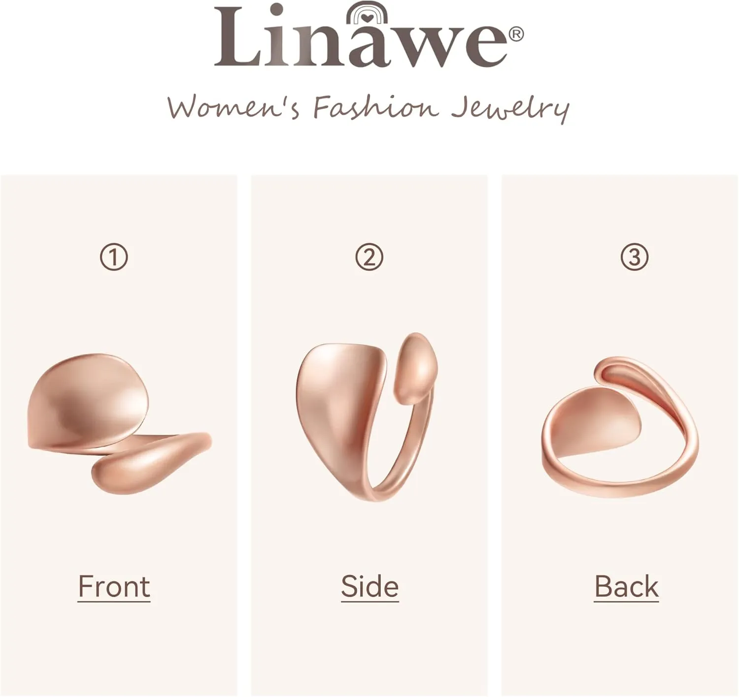 Linawe Adjustable Chunky Rings for Women, 14K Gold/Rose Gold/Silver/Black Hug Ring, Thumb Knuckle Signet Infinity Wave Rings, Stacking Spoon Rings Western Hippie Gothic Jewelry