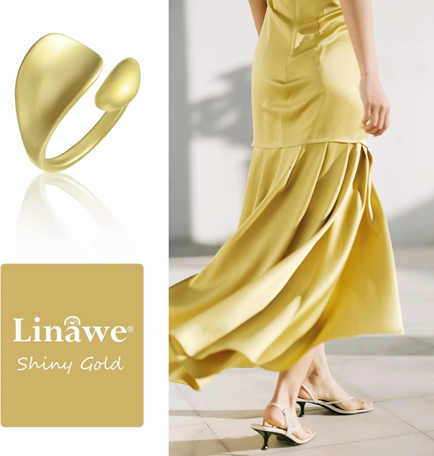 Linawe Adjustable Chunky Rings for Women, 14K Gold/Rose Gold/Silver/Black Hug Ring, Thumb Knuckle Signet Infinity Wave Rings, Stacking Spoon Rings Western Hippie Gothic Jewelry