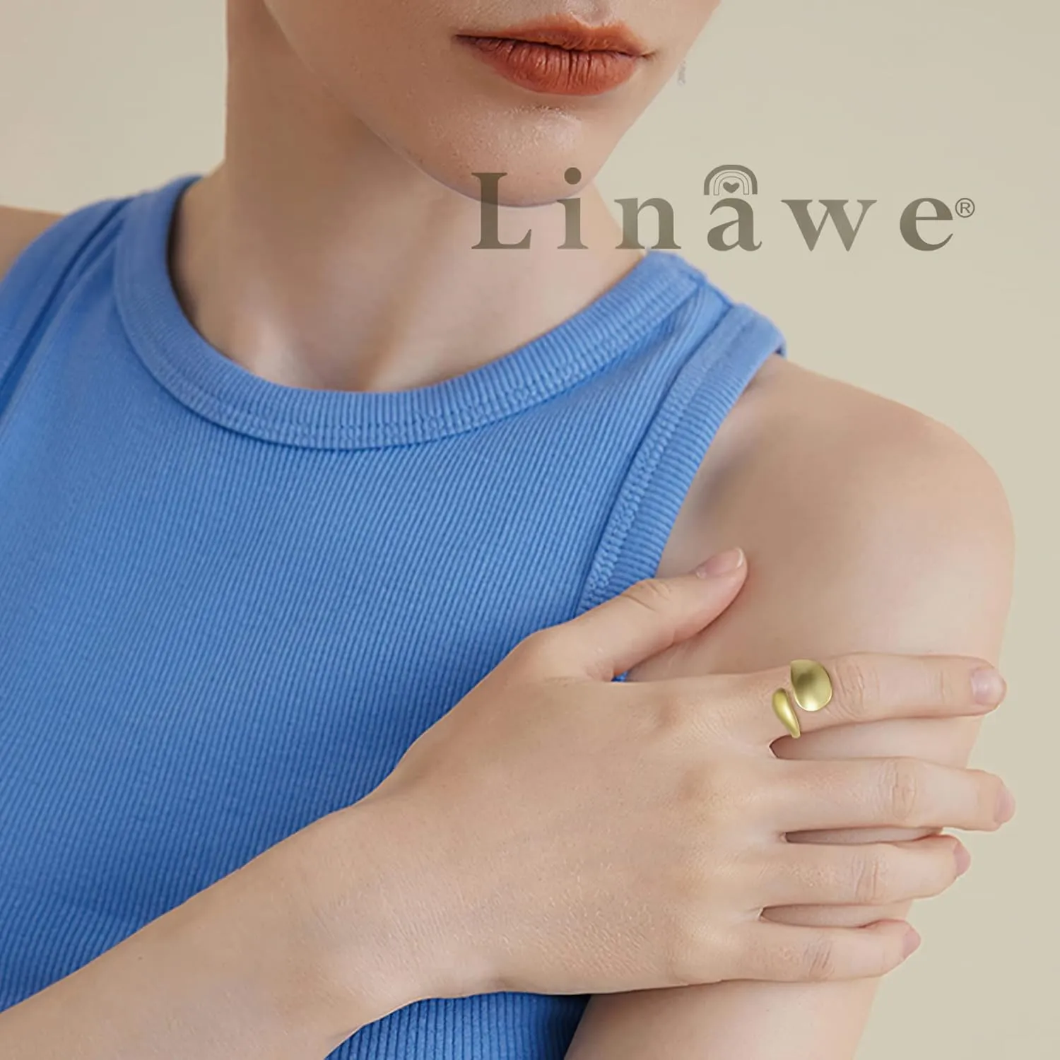 Linawe Adjustable Chunky Rings for Women, 14K Gold/Rose Gold/Silver/Black Hug Ring, Thumb Knuckle Signet Infinity Wave Rings, Stacking Spoon Rings Western Hippie Gothic Jewelry