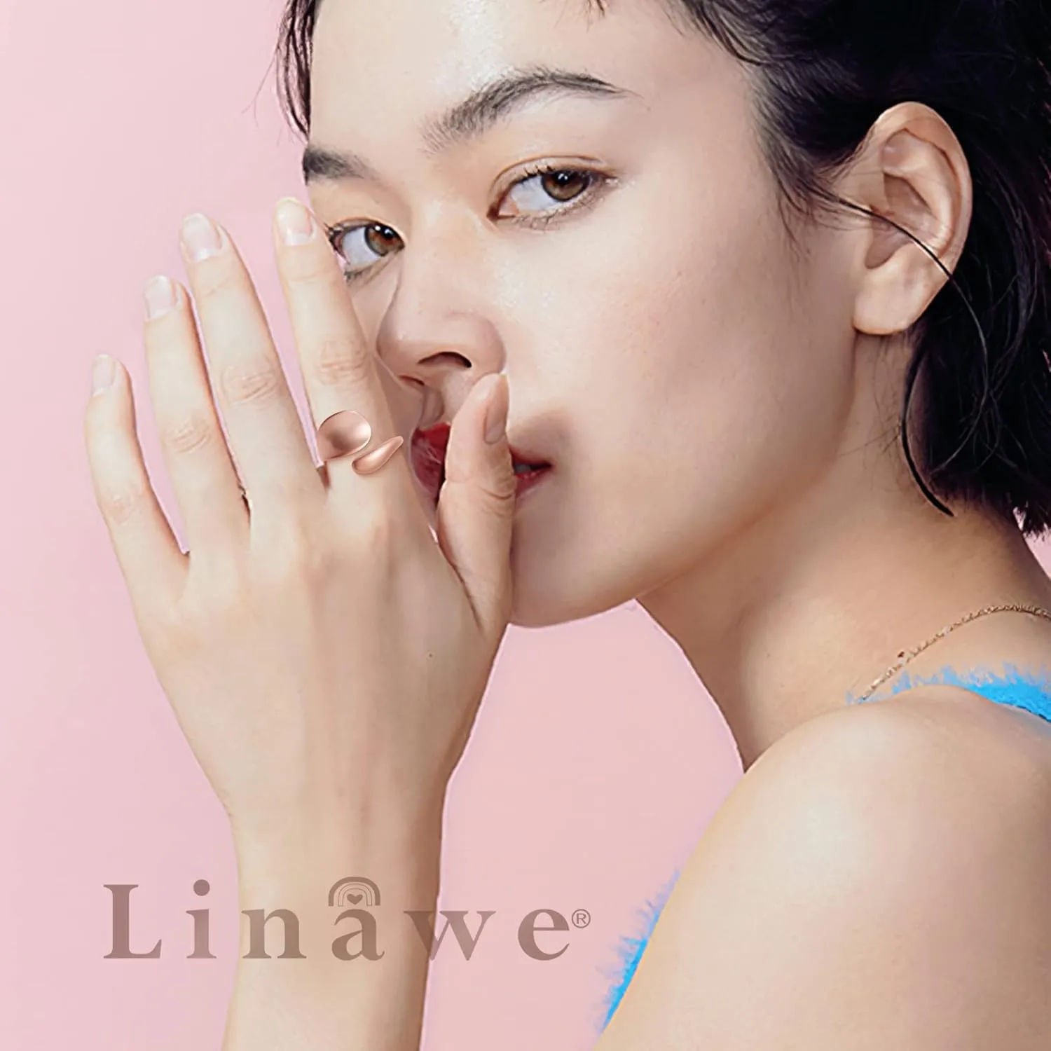 Linawe Adjustable Chunky Rings for Women, 14K Gold/Rose Gold/Silver/Black Hug Ring, Thumb Knuckle Signet Infinity Wave Rings, Stacking Spoon Rings Western Hippie Gothic Jewelry