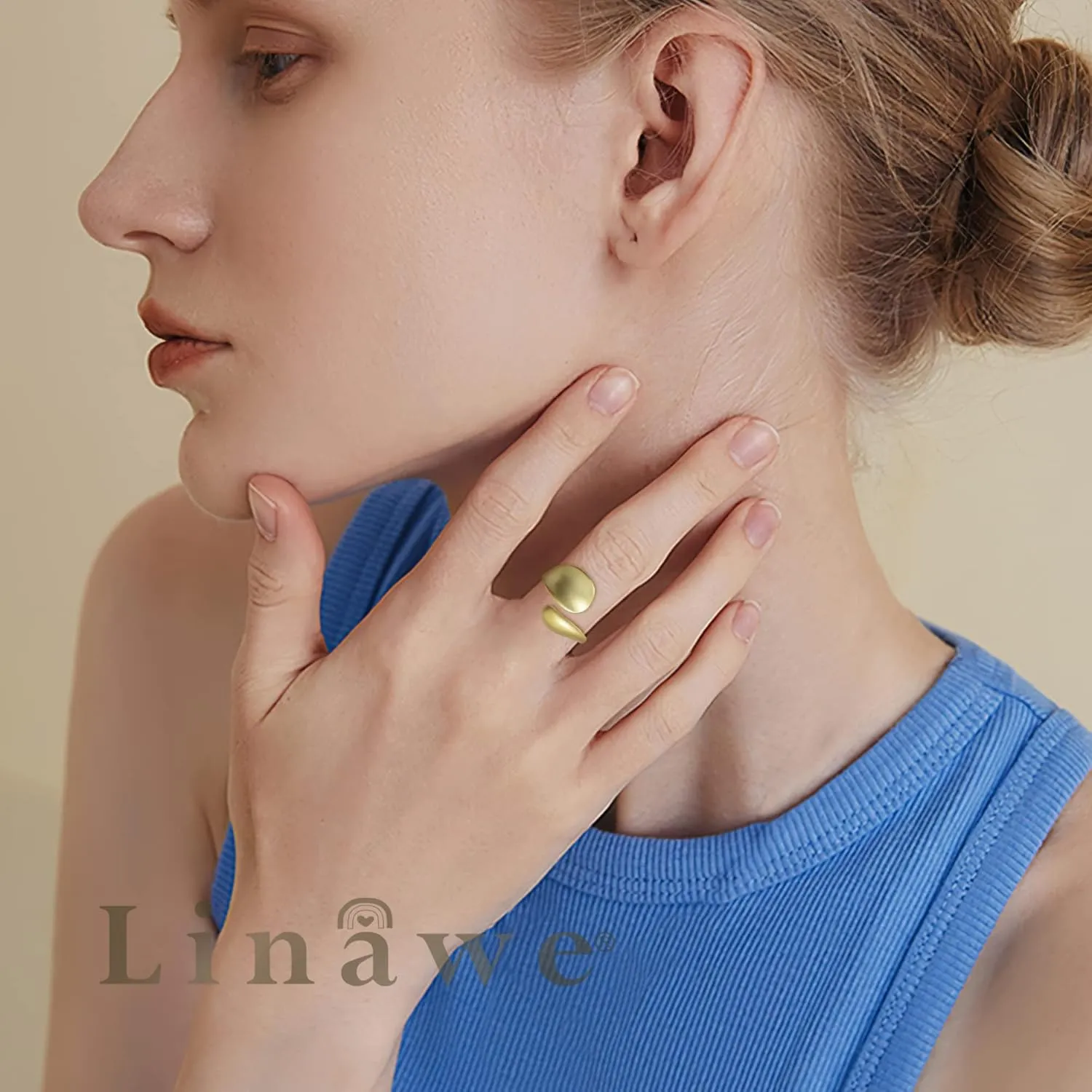 Linawe Adjustable Chunky Rings for Women, 14K Gold/Rose Gold/Silver/Black Hug Ring, Thumb Knuckle Signet Infinity Wave Rings, Stacking Spoon Rings Western Hippie Gothic Jewelry