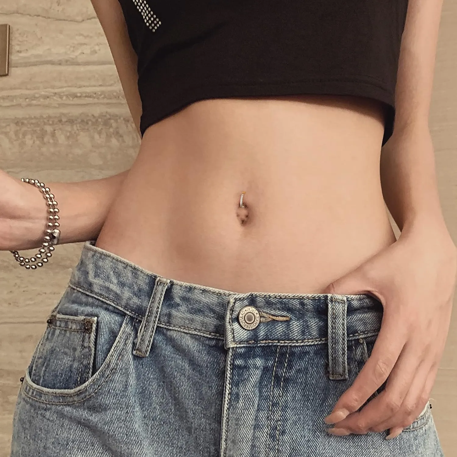 LOLIAS Belly Button Rings, Surgical Steel Hoop Navel Rings, Gold Silver Tone, CZ, 3Pcs
