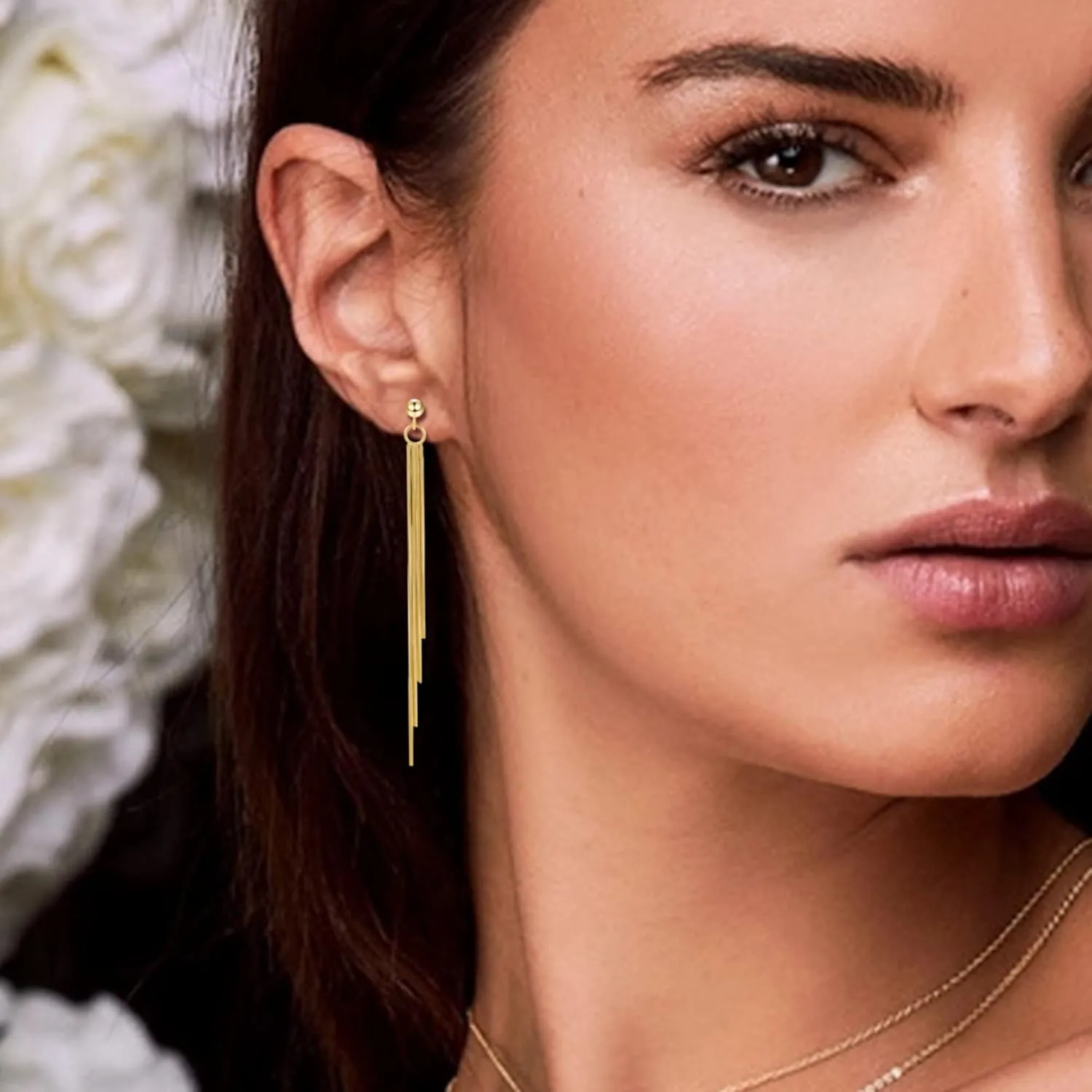 Long Gold Silver Dangle Earrings for Women 925 Sterling Silver Tassel Threader Earrings Dangling Dangly Chain Chandelier Drop Wedding Elegant Sparkly Dainty Dangle Earrings