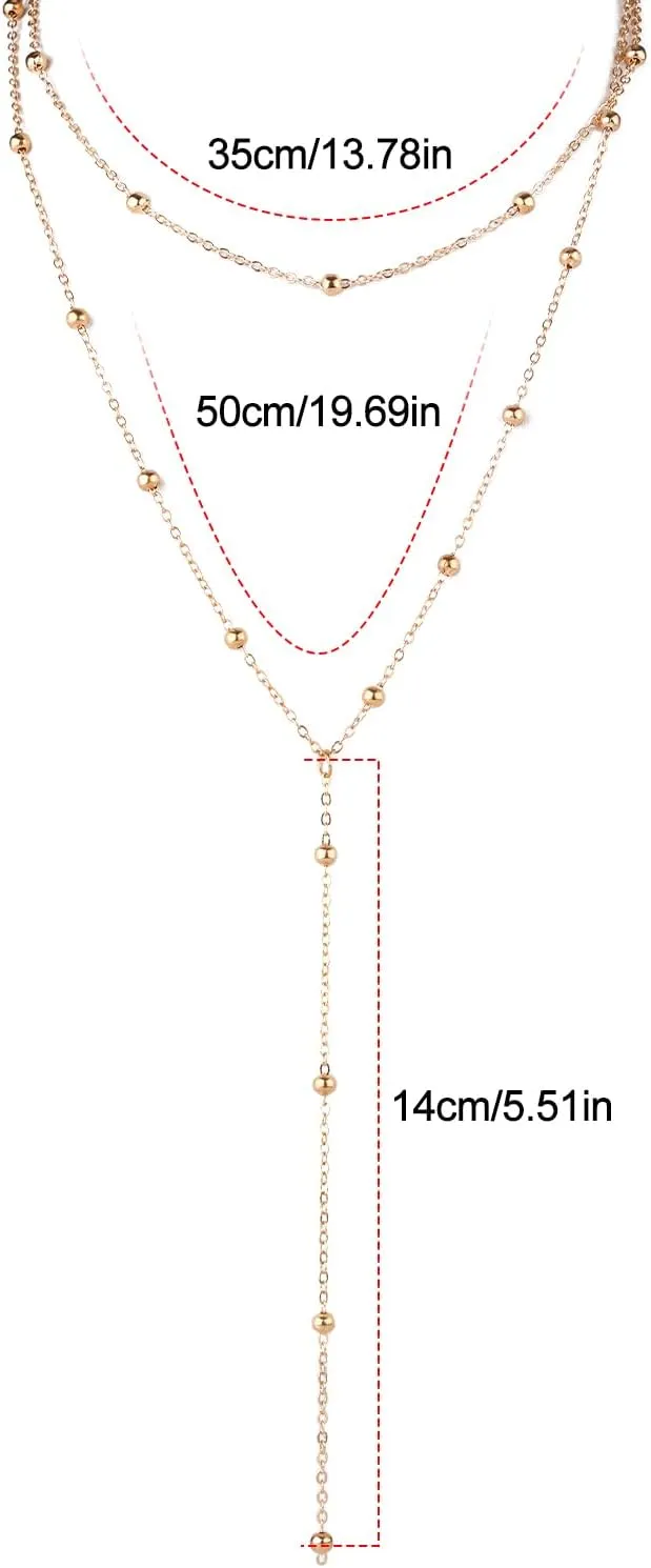 Long Layered Necklace for Women, Trendy Lariat Y-Shaped Drop Necklaces Simple Beaded Chain Pendant Necklace Fashion Jewelry Gift