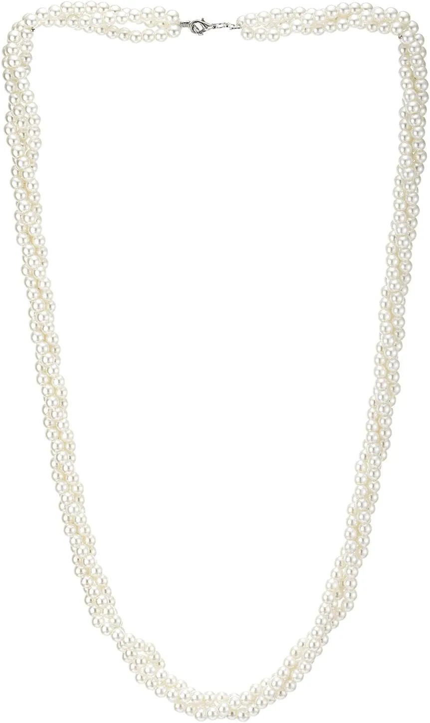 Long Multi-Strand Braided Pearl Necklace, Statement Necklace Elegant Layered Chains, Beads Pendant