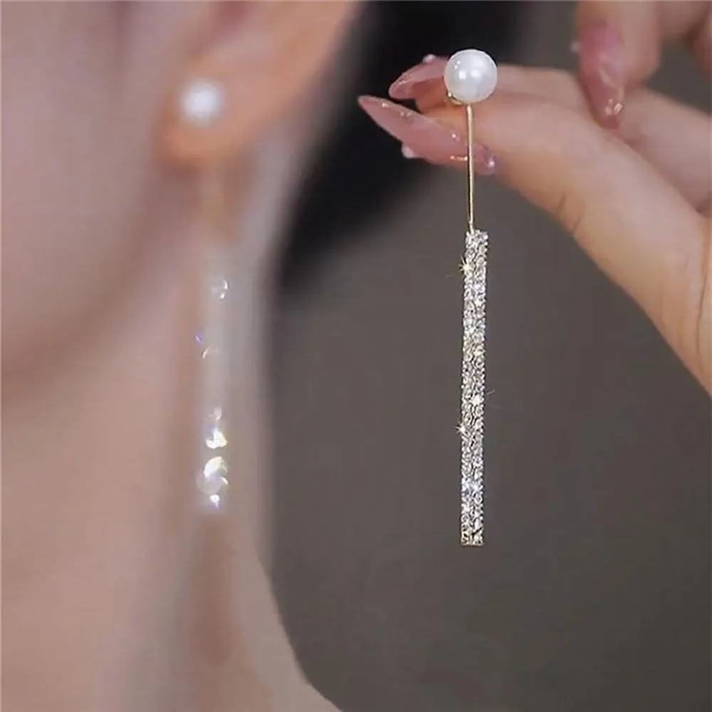 Long Pearl Earrings for Women Pearl Crystal Tassel Dangle Earrings Sparkling Rhinestone Pearl Earrings Hypoallergenic Wedding Party Prom Jewelry Gifts