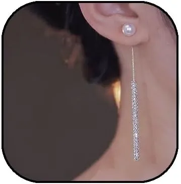 Long Pearl Earrings for Women Pearl Crystal Tassel Dangle Earrings Sparkling Rhinestone Pearl Earrings Hypoallergenic Wedding Party Prom Jewelry Gifts