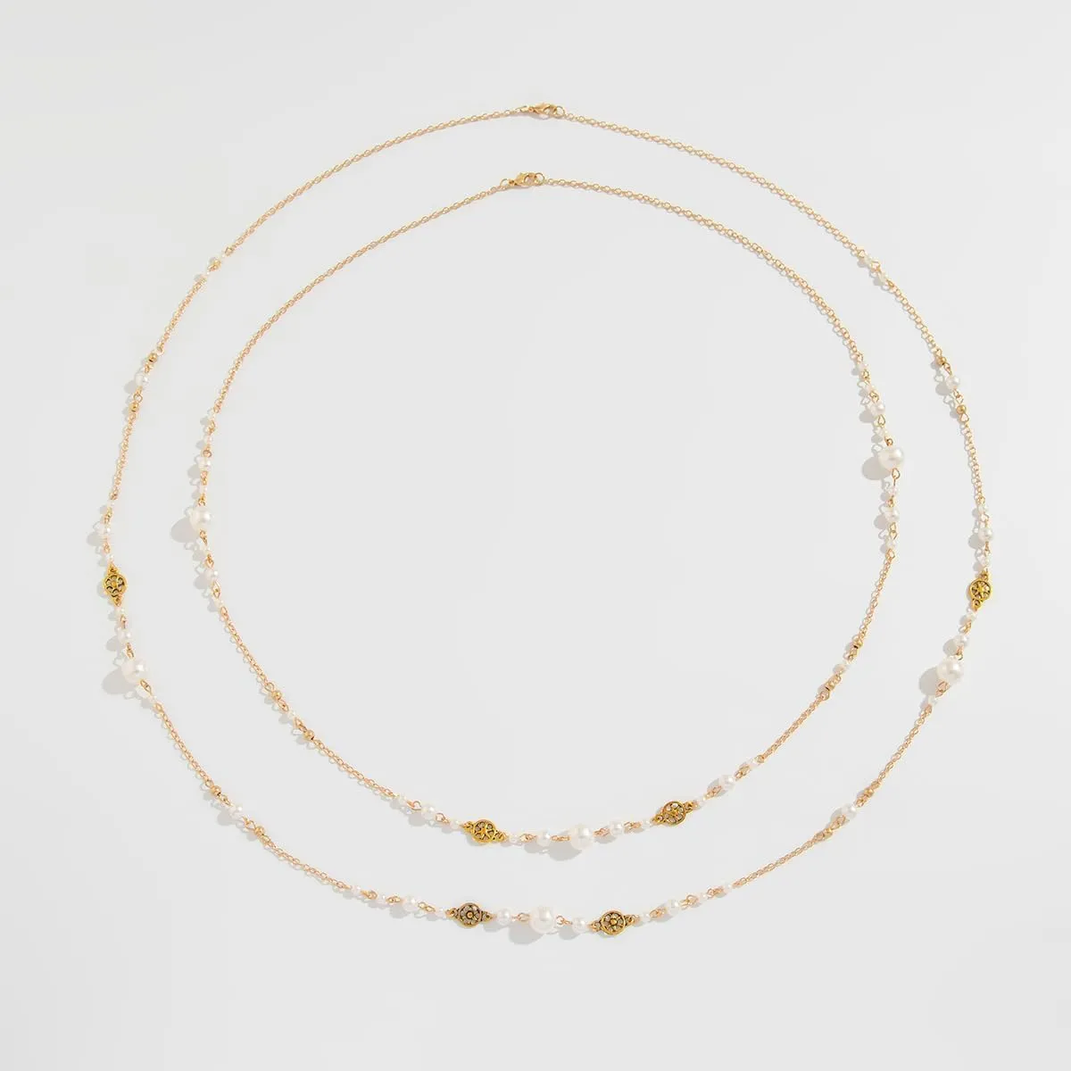 Long Pearl Necklace for Women - 2 Pack 80cm & 100cm Simulated Pearls Jewelry Set, Double Layer Adjustable Fake Pearls with Gold Plated Chain, Elegant Bridal Party Evening Dress Necklace