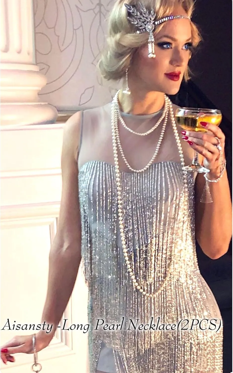 Long Pearl Necklaces for Women Cream White Faux Pearl Strand Layered Necklace Costume Jewelry